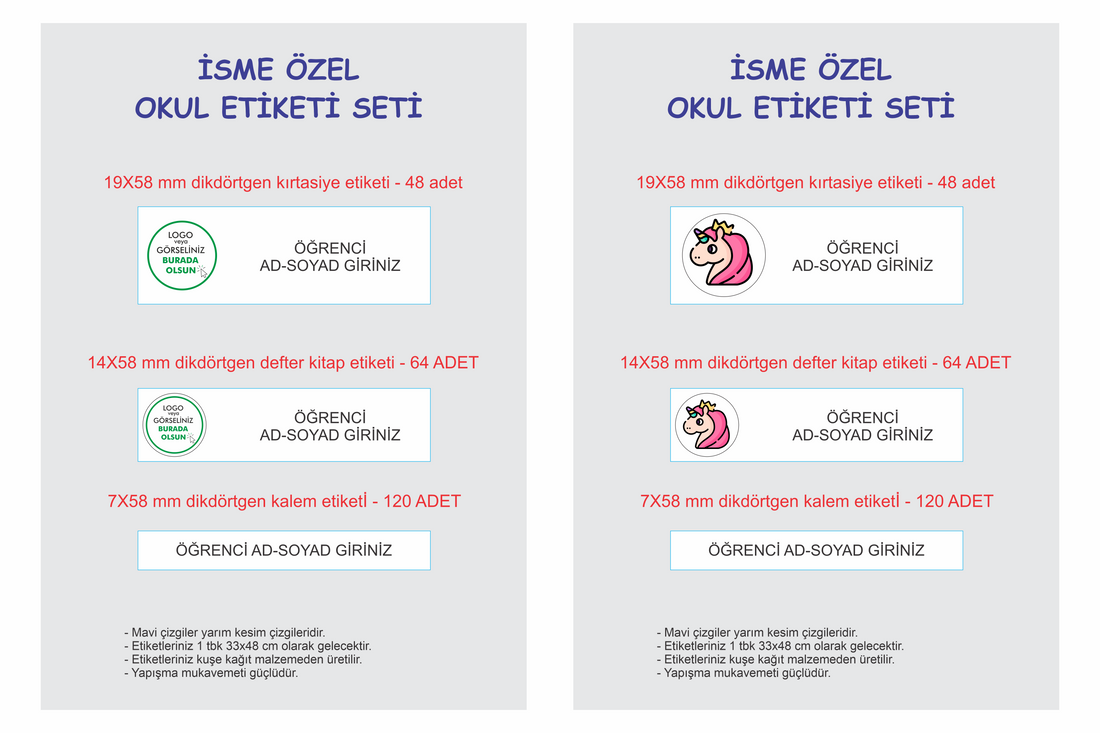 İkonunu Seç, Rengini Belirle: 3 Boy Kişiye Özel Okul Sticker Seti (232 Adet)