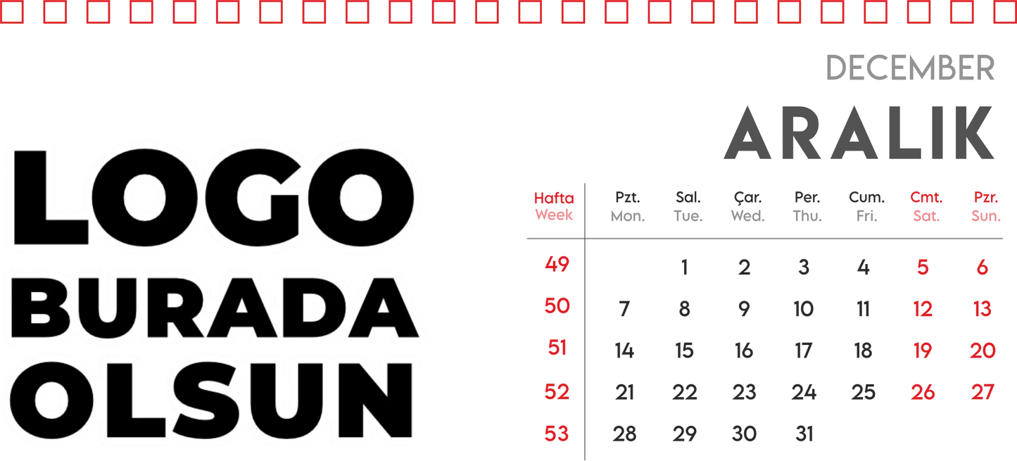 Spiralli Masa Üstü Takvimi