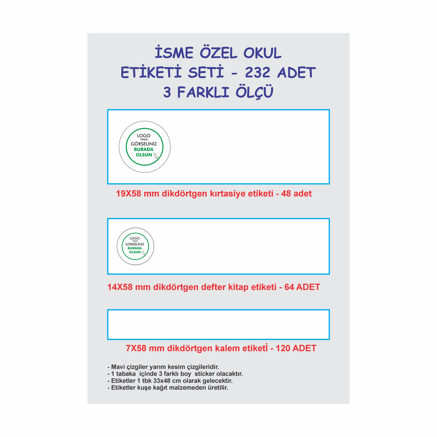 Okul Sticker & Etiket |232’li Kişiye Özel Okul Etiketi | İsimli Sticker & Etiket
