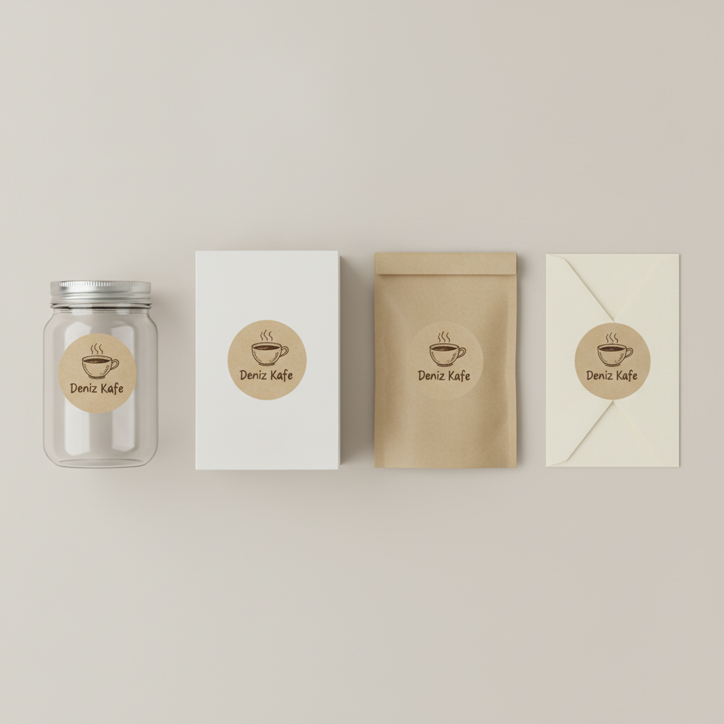 Aynı kraft sticker kavanoz, kutu, kese kağıdı ve zarf üzerinde