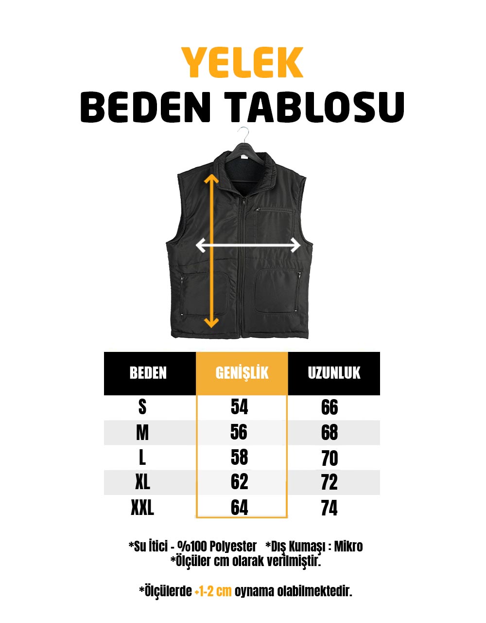 Baskılı Yelek - İçi Polar Siyah