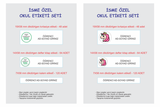 İkonunu Seç, Rengini Belirle: 3 Boy Kişiye Özel Okul Sticker Seti (232 Adet)