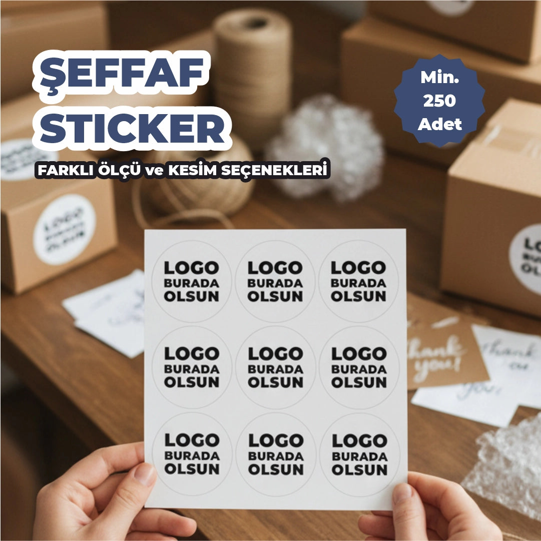 Şeffaf sticker örnekleri — kuşe, kraft ve opak seçenekler