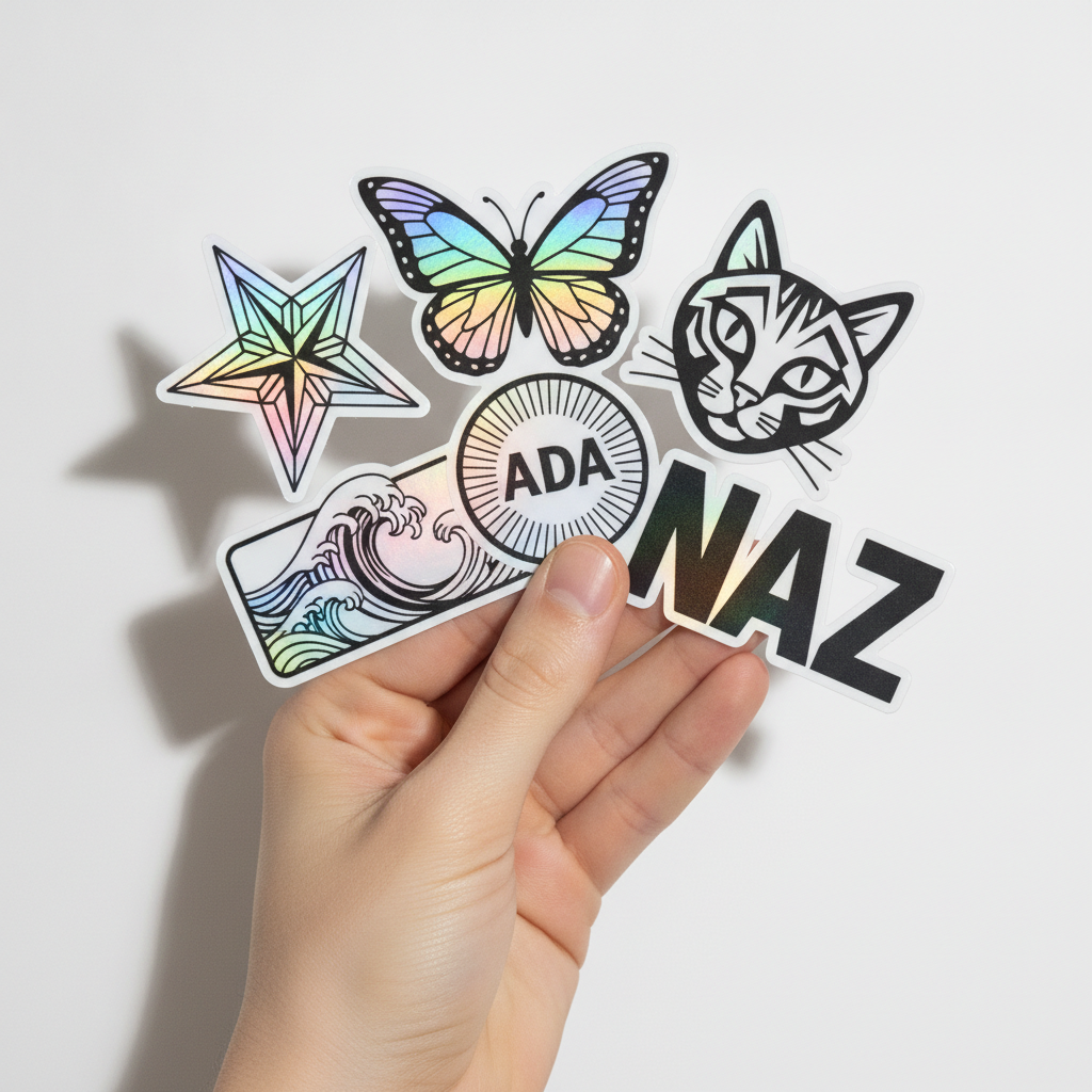 Avuç içinde ışıkta renk değiştiren tam kesim hologram sticker