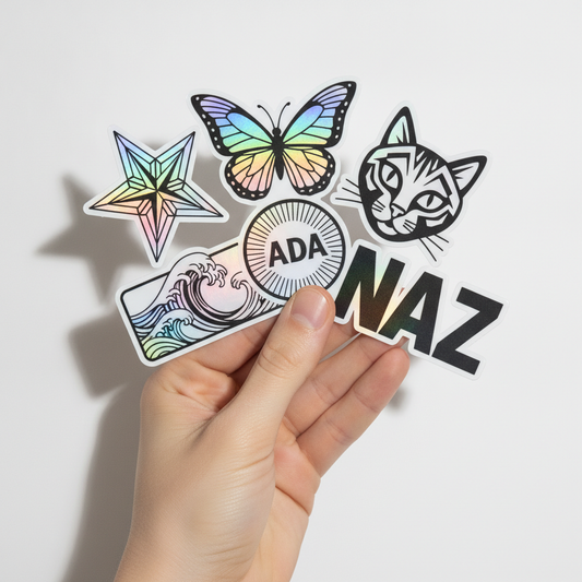 Avuç içinde ışıkta renk değiştiren tam kesim hologram sticker