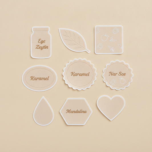 Yuvarlak, kare, oval, yaprak ve rozet şekillerinde tam kesim sticker çeşitleri