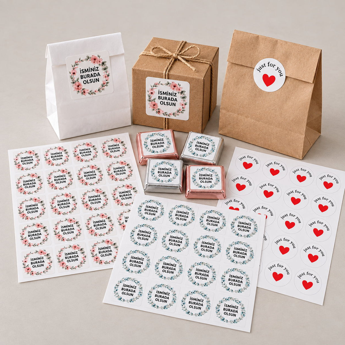 Özel Gün Sticker & Etiket koleksiyonu: Özel Gün Sticker, Madlen Çikolata Etiketi, Thank you sticker