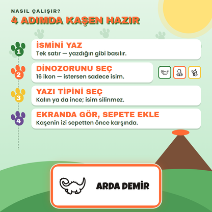 4 adımda kaşen hazır: ismini yaz, ikonunu seç, yazı tipini seç, ekranda gör