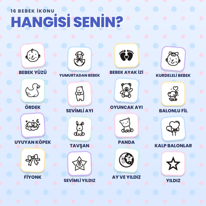 Bebek ve Kreş kaşesi 16 ikon seçeneği