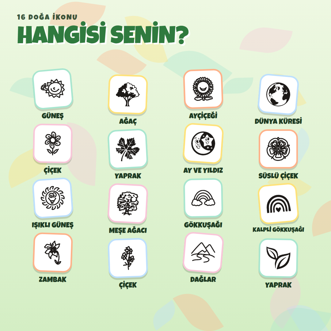 Doğa ve Bahçe kaşesi 16 ikon seçeneği