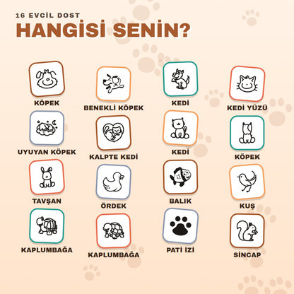 Evcil Dostlar kaşesi 16 ikon seçeneği