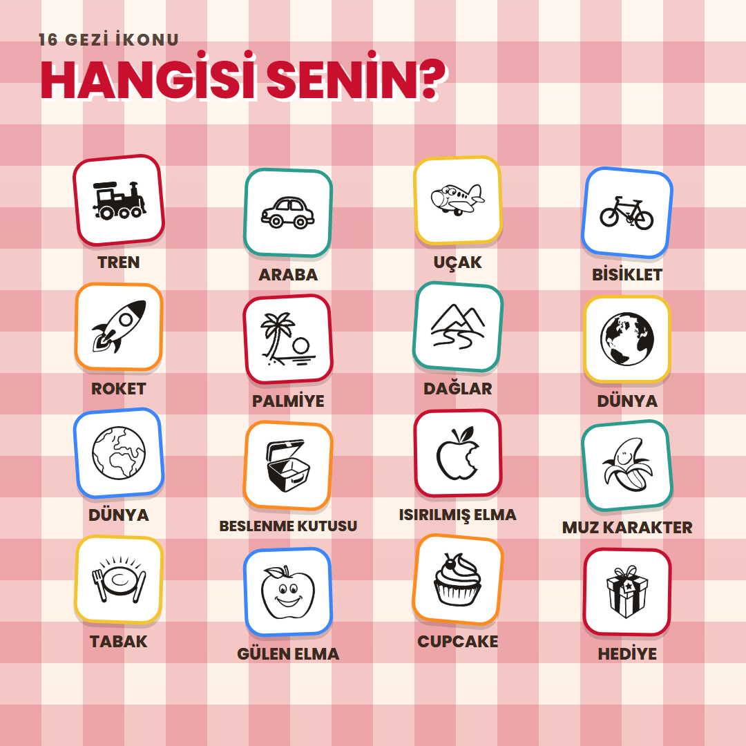 Gezi ve Piknik kaşesi 16 ikon seçeneği