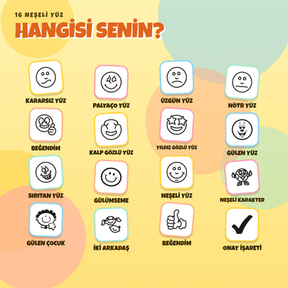 Neşeli Yüzler kaşesi 16 ikon seçeneği