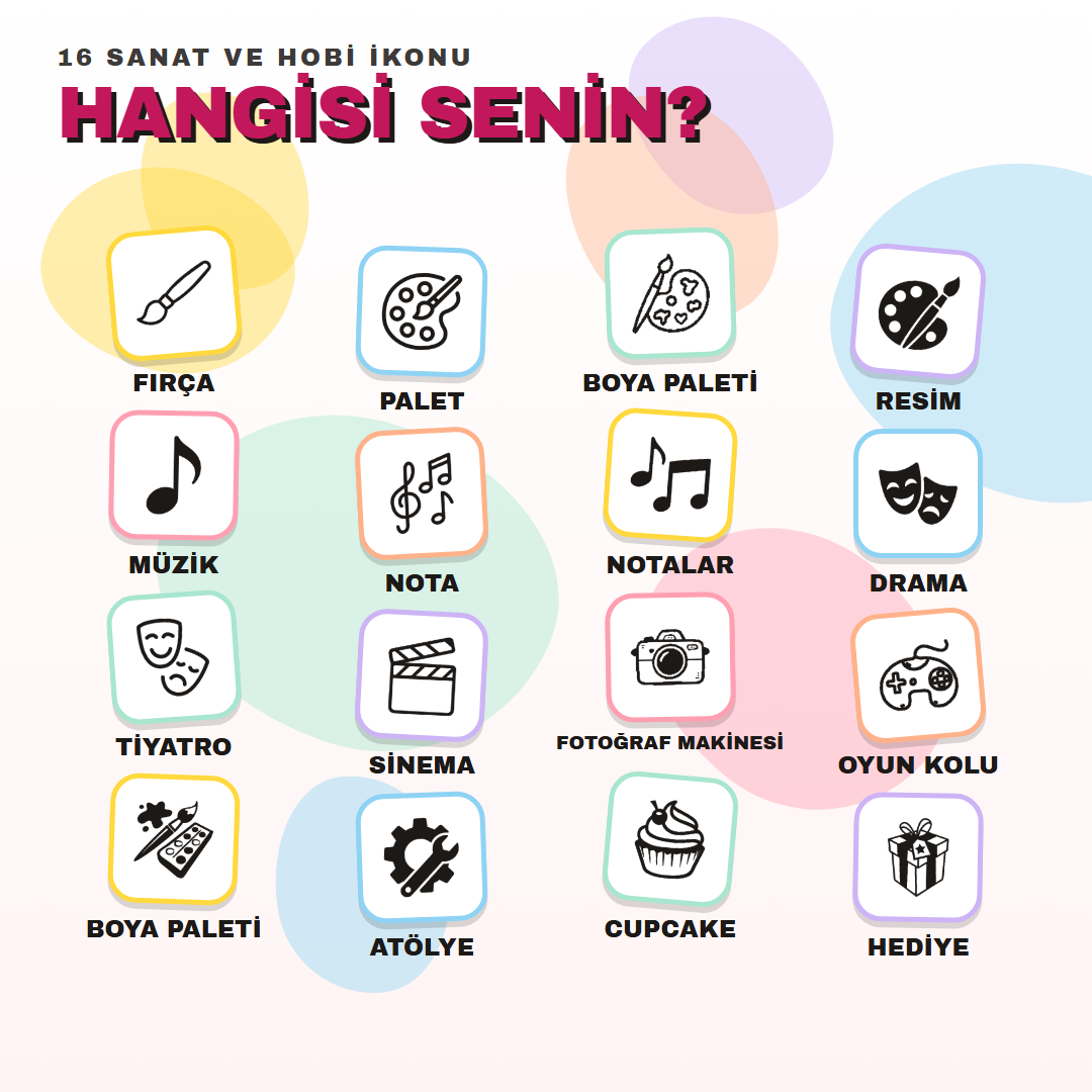 Sanat ve Hobi kaşesi 16 ikon seçeneği