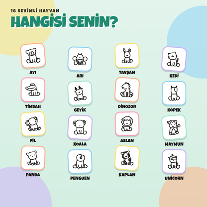 Sevimli Hayvanlar kaşesi 16 ikon seçeneği