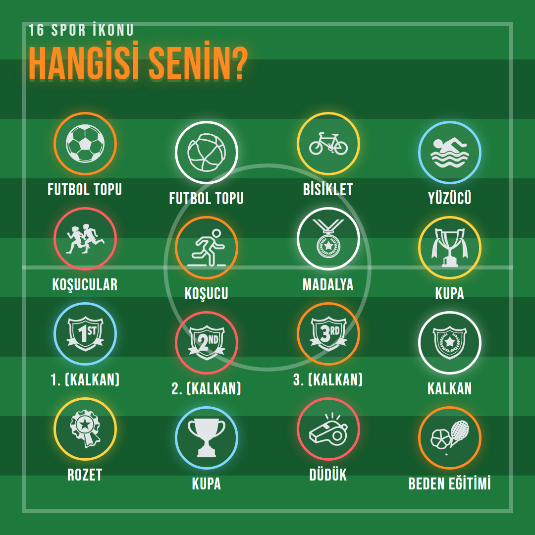 Spor ve Şampiyon kaşesi 16 ikon seçeneği
