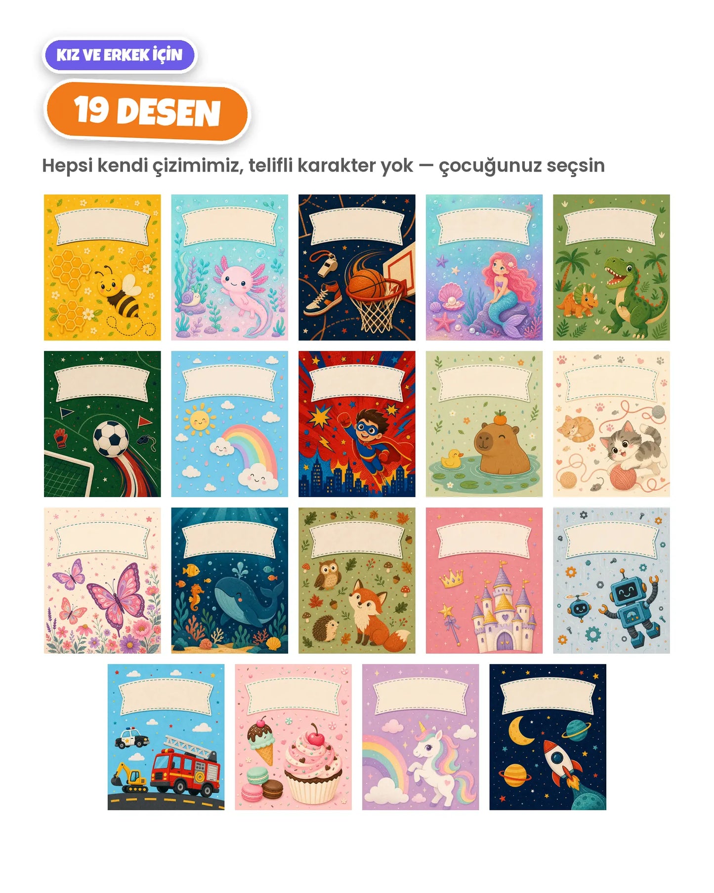 İsimli okul defteri için 19 kapak deseni seçeneği