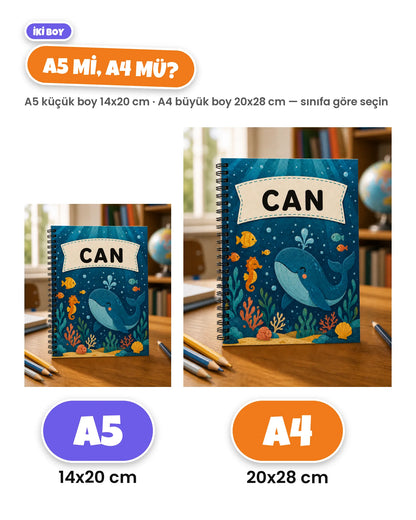 A5 14x20 cm ve A4 20x28 cm defter boyları yan yana