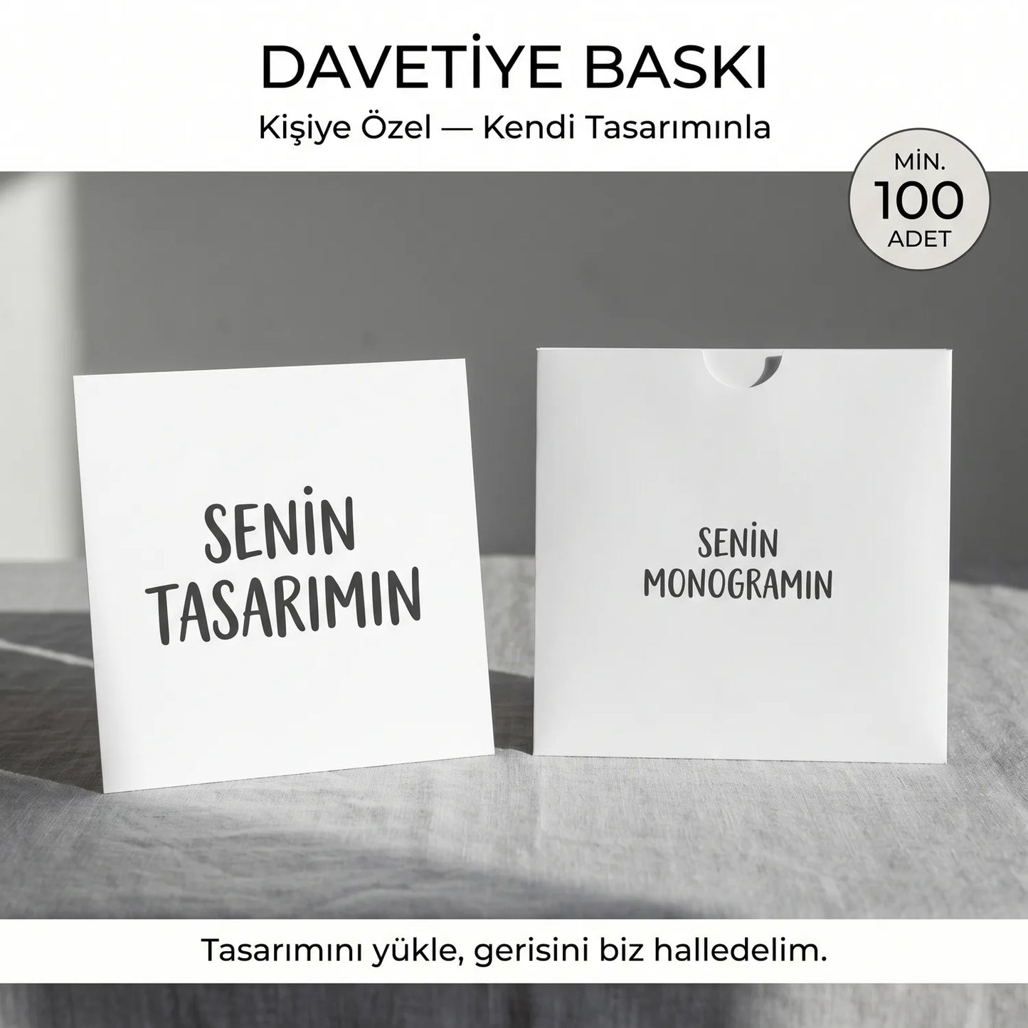 Davetiye Baskı 15x15 cm Beyaz Zarflı | 4 Kağıt Seçeneği