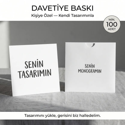 Davetiye Baskı 15x15 cm Beyaz Zarflı | 4 Kağıt Seçeneği