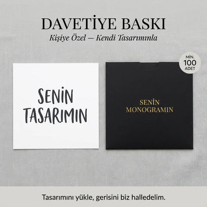 Davetiye Baskı 15x15 cm Siyah Zarflı | 4 Kağıt Seçeneği