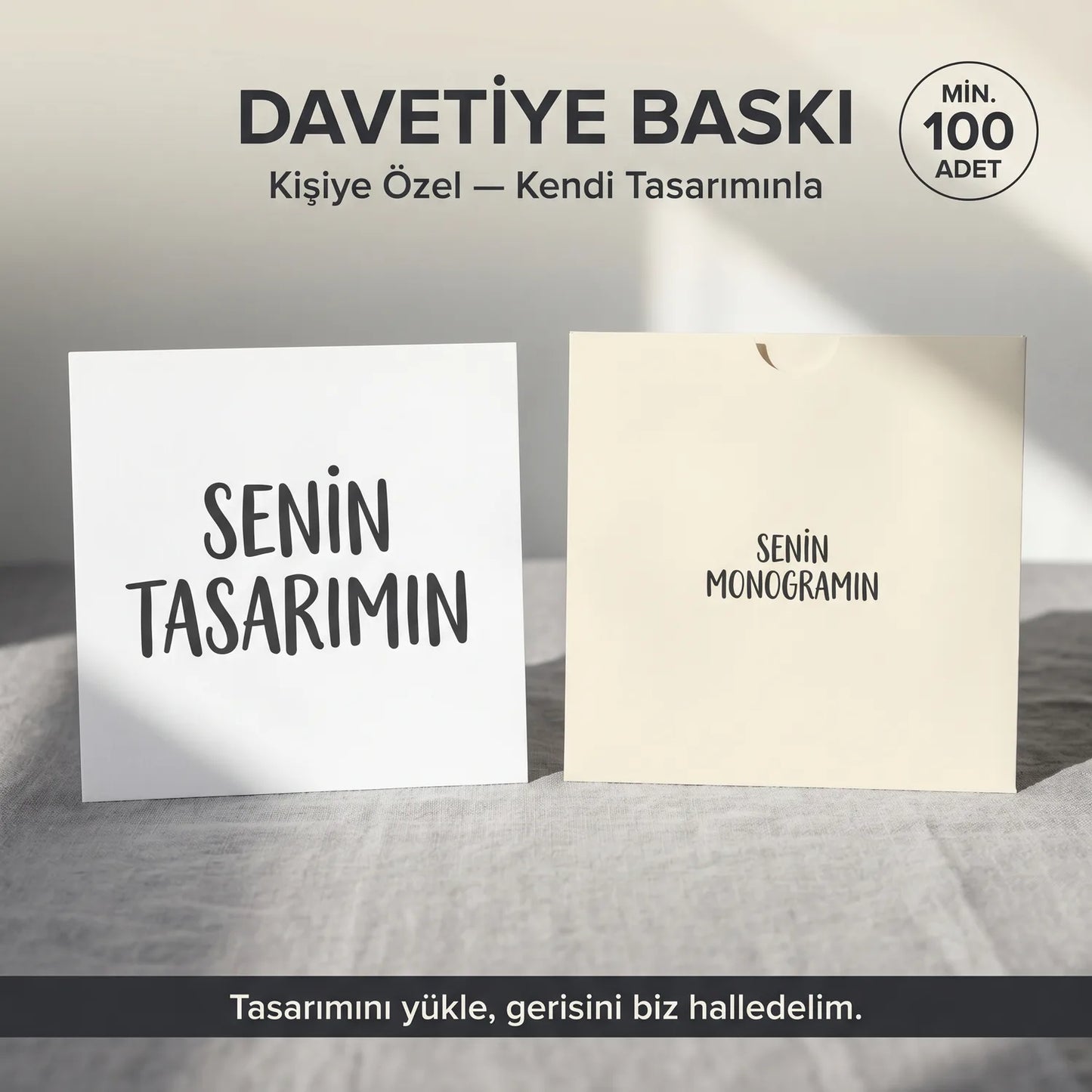 Davetiye Baskı 15x15 cm Krem Zarflı | 4 Kağıt Seçeneği