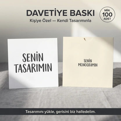 Davetiye Baskı 15x15 cm Krem Zarflı | 4 Kağıt Seçeneği