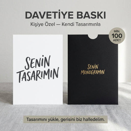 Davetiye Baskı 13x18 cm Siyah Zarflı | 4 Kağıt Seçeneği