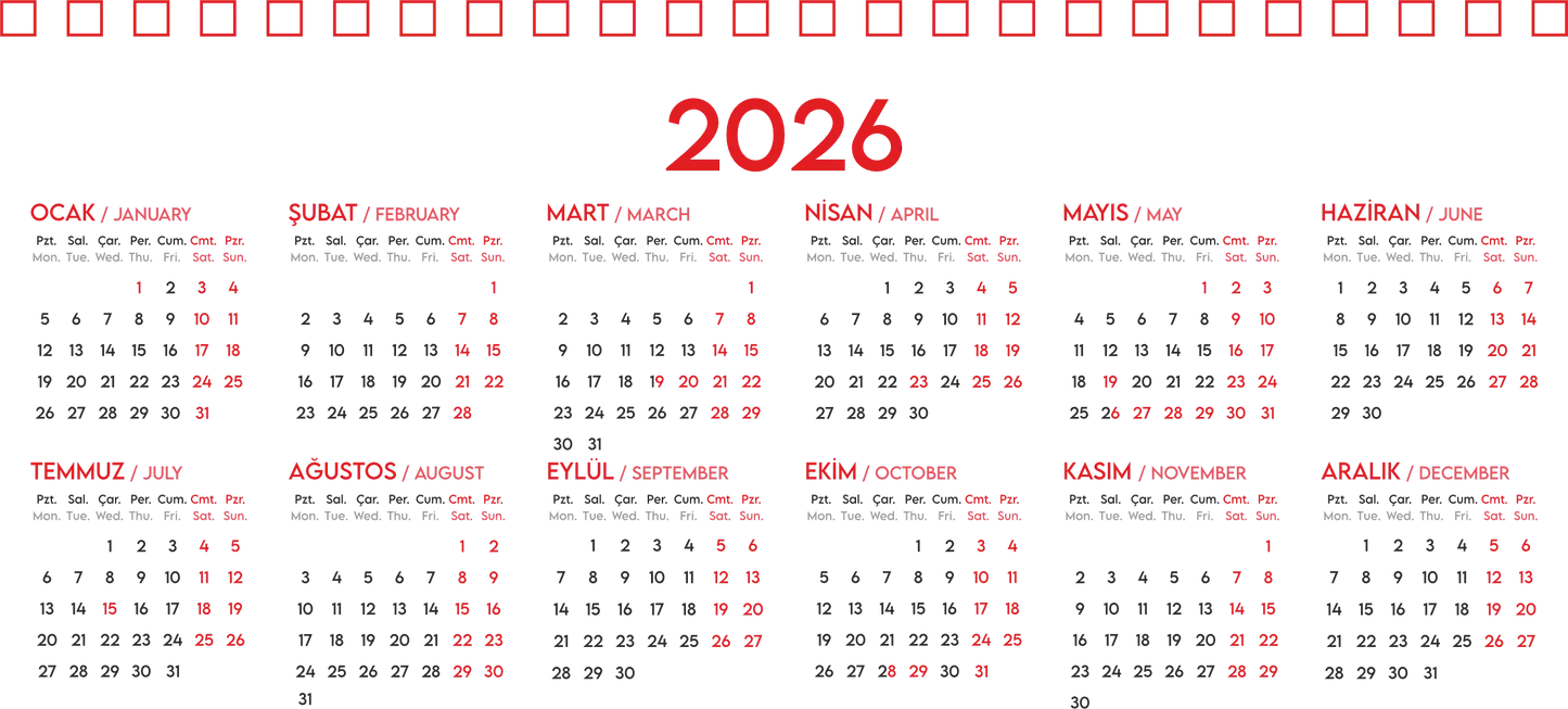 Spiralli Masa Üstü Takvimi
