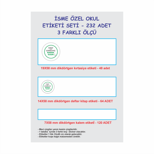 Okul Sticker & Etiket |232’li Kişiye Özel Okul Etiketi | İsimli Sticker & Etiket