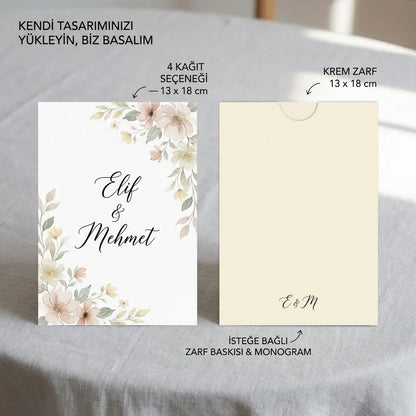 Davetiye Baskı 13x18 cm Krem Zarflı | 4 Kağıt Seçeneği