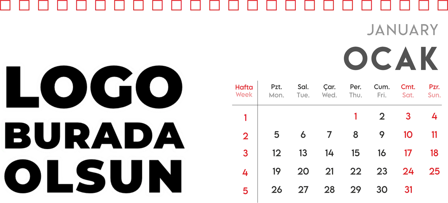 Spiralli Masa Üstü Takvimi