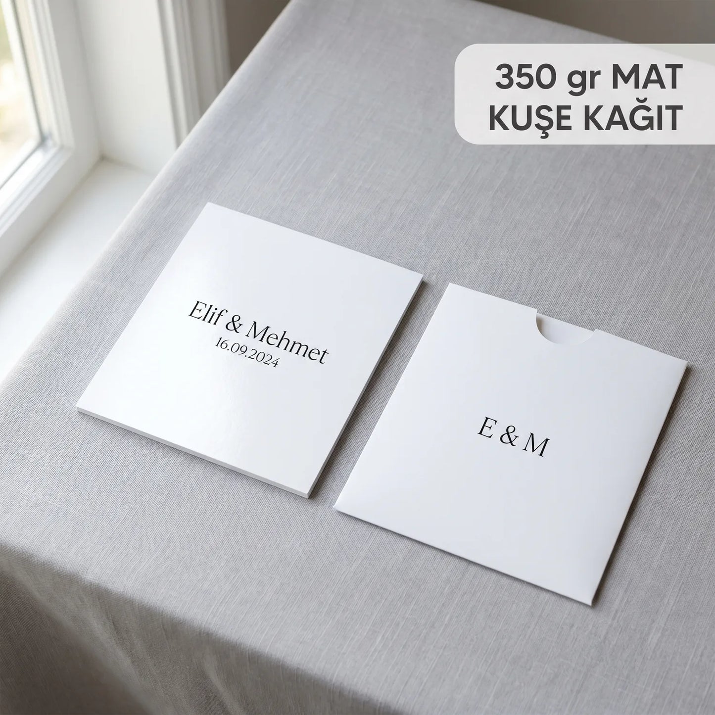 Davetiye Baskı 15x15 cm Beyaz Zarflı | 4 Kağıt Seçeneği