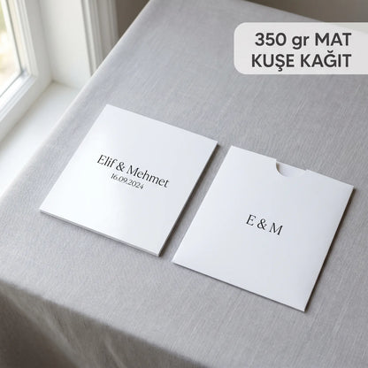 Davetiye Baskı 15x15 cm Beyaz Zarflı | 4 Kağıt Seçeneği