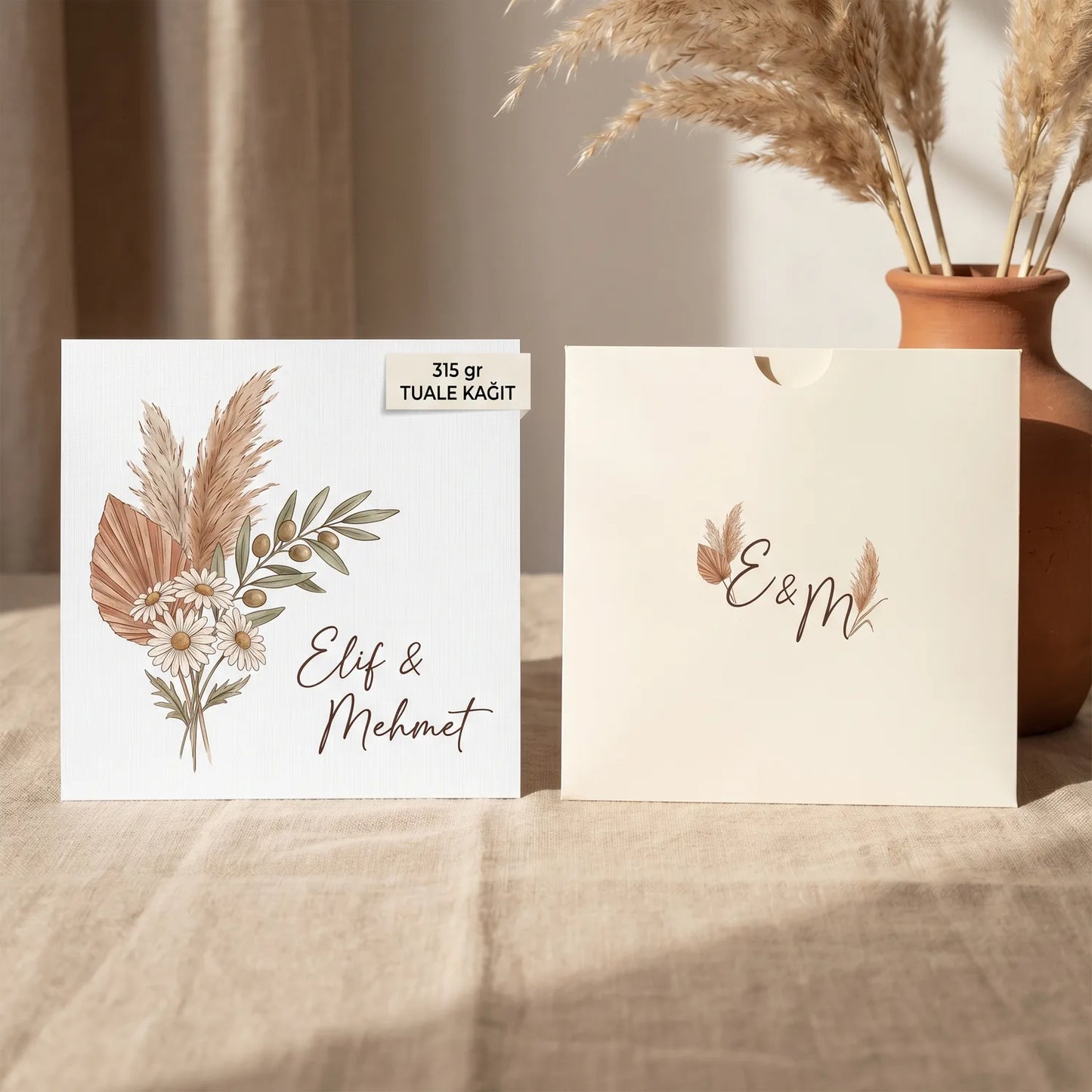 Davetiye Baskı 15x15 cm Krem Zarflı | 4 Kağıt Seçeneği