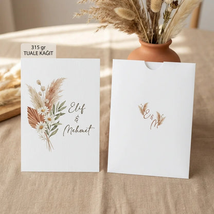 Davetiye Baskı 13x18 cm Beyaz Zarflı | 4 Kağıt Seçeneği