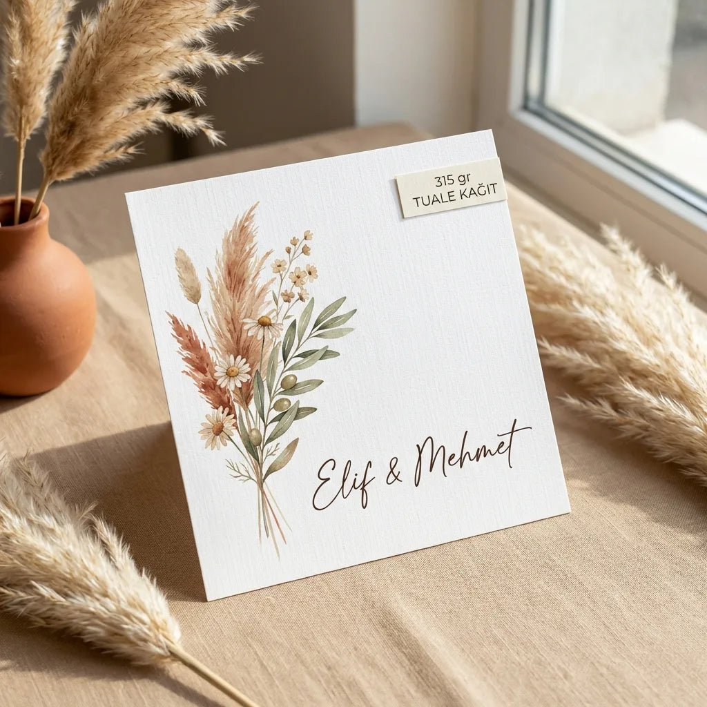 Davetiye Baskı 15x15 cm Zarfsız | 4 Kağıt Seçeneği