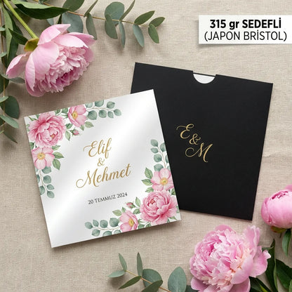 Davetiye Baskı 15x15 cm Siyah Zarflı | 4 Kağıt Seçeneği