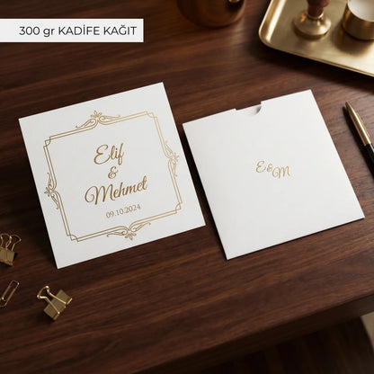 Davetiye Baskı 15x15 cm Beyaz Zarflı | 4 Kağıt Seçeneği
