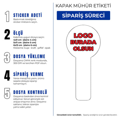 Kapak mühür etiketi sipariş süreci: adet, ölçü, malzeme, dosya yükleme ve dosya kontrolü
