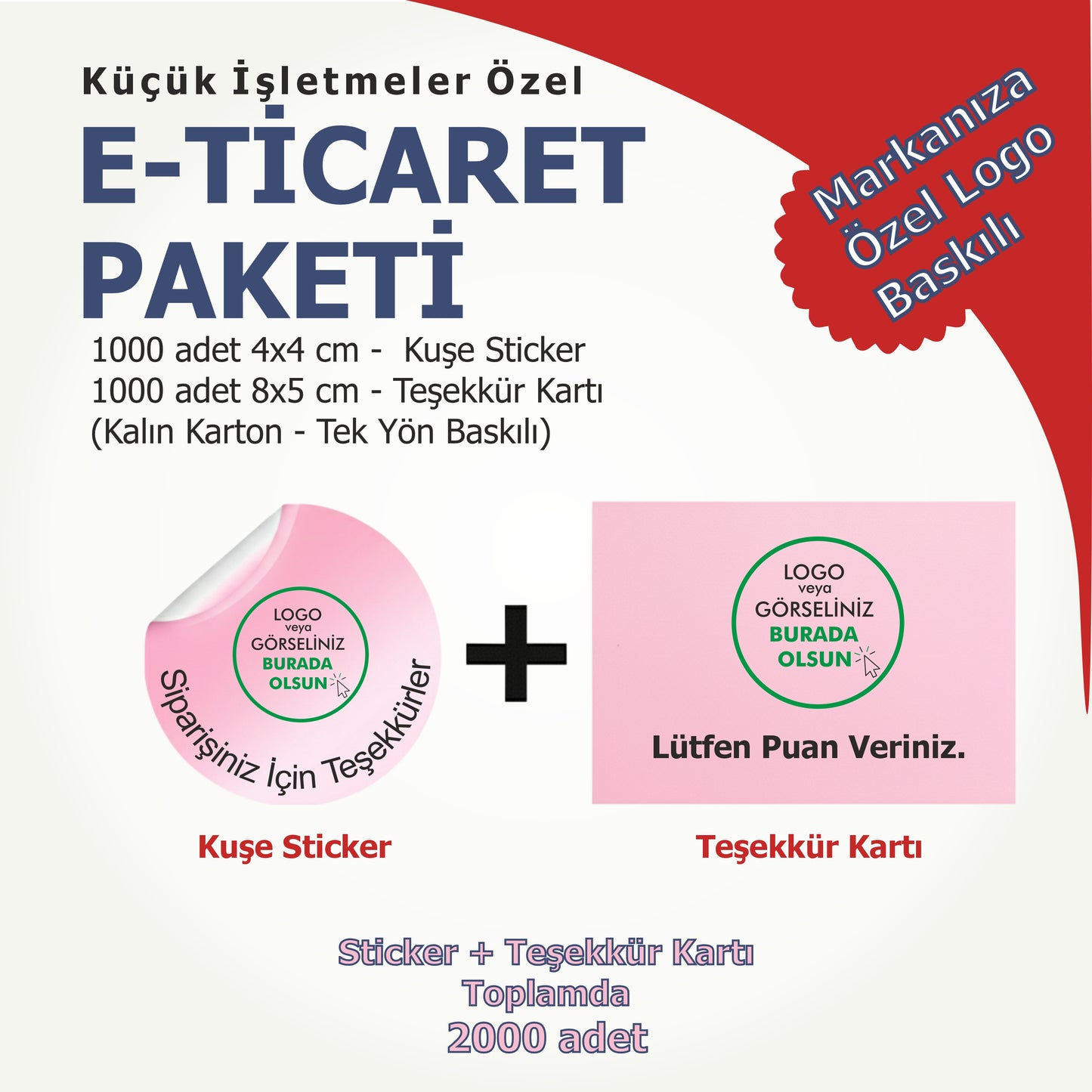 E-Ticaret Paketi | 1000 Adet Sticker + 1000 Teşekkür Kartı | Küçük İşletmelere Özel