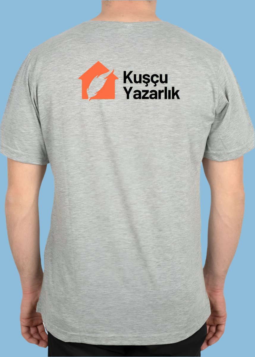 Gri renkli, minimal logo baskılı basic t-shirt