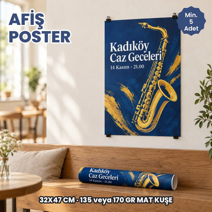 Afiş poster baskı: duvara asılı 32x47 cm renkli baskılı mat kuşe afiş ve rulo poster
