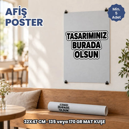 Afiş poster: logonuzun basılacağı alanları gösteren örnek görsel, logo burada olsun