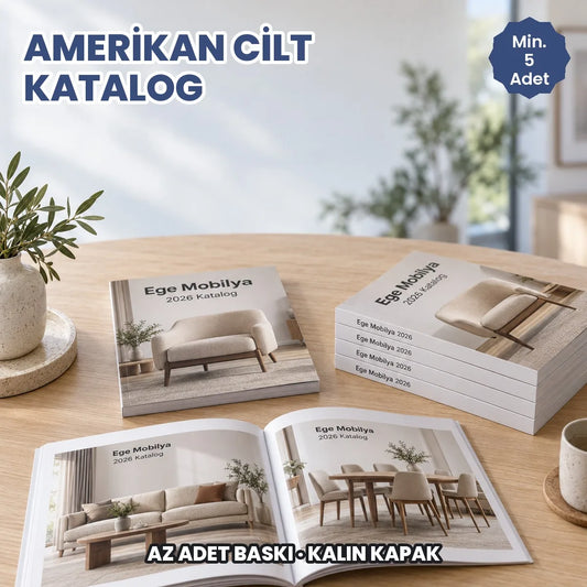 Amerikan cilt katalog baskı: düz sırtlı kalın kapaklı A4 katalog, sırtları görünen katalog destesi