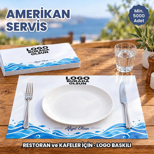 Amerikan servis baskı: logonuzun basılacağı 43x31 cm kâğıt amerikan servis restoran masasında