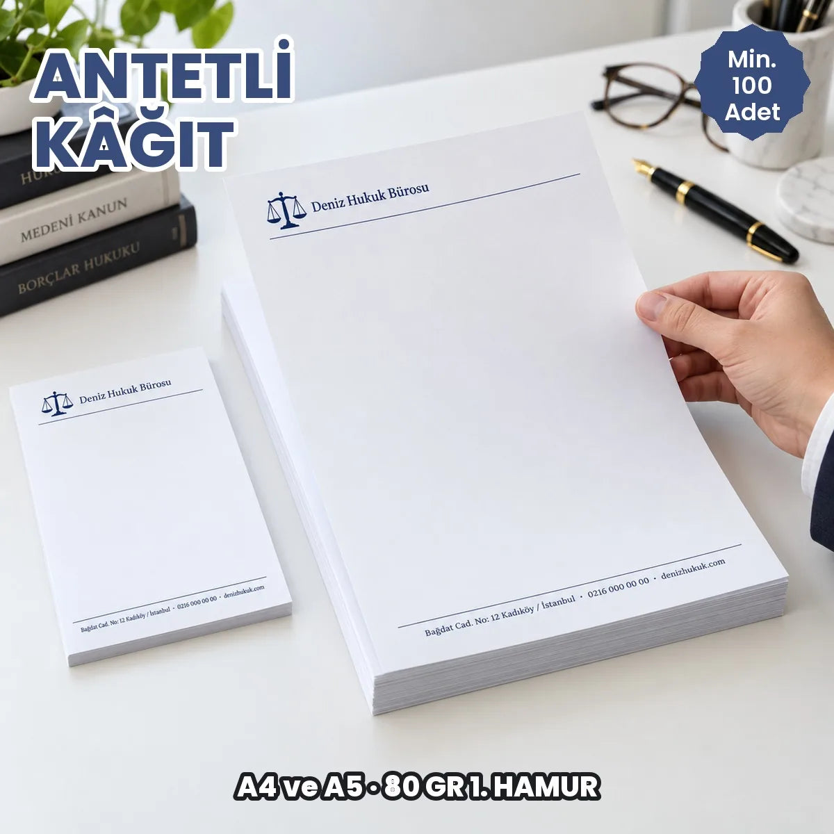 Antetli kâğıt baskı: A4 ve A5 antetli kâğıt örneği, 80 gr 1. hamur
