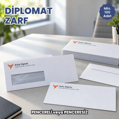Diplomat zarf baskı: logo baskılı pencereli ve penceresiz diplomat zarflar ve zarf destesi