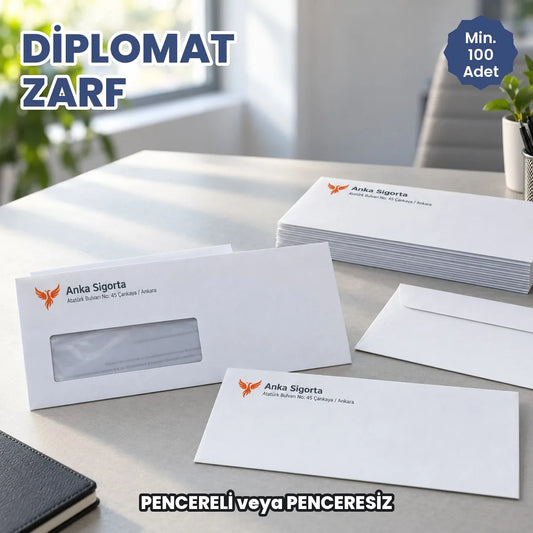 Diplomat zarf baskı: logo baskılı pencereli ve penceresiz diplomat zarflar ve zarf destesi