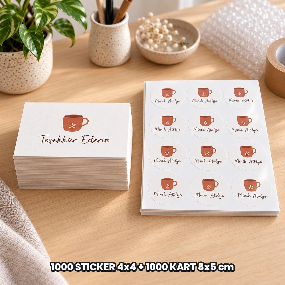 E-ticaret paketi seçenekleri: 1000 STICKER 4x4 + 1000 KART 8x5 cm